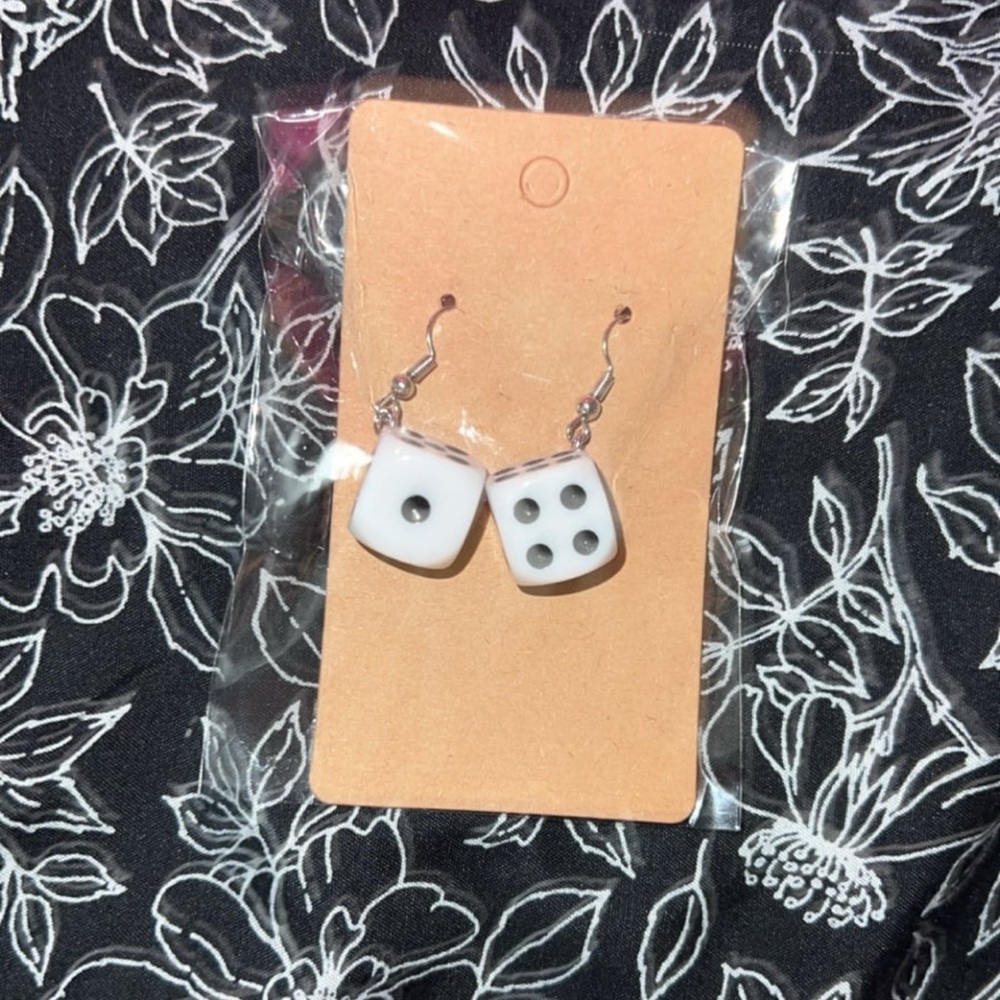 White Dice Earrings